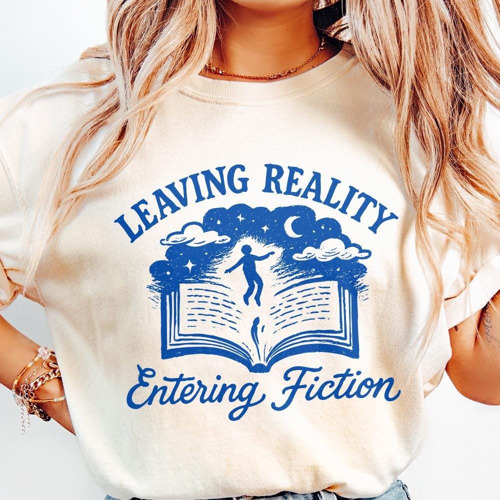 Leaving Reality Entering Fiction, Funny Retro Vintage Bookish png - 300