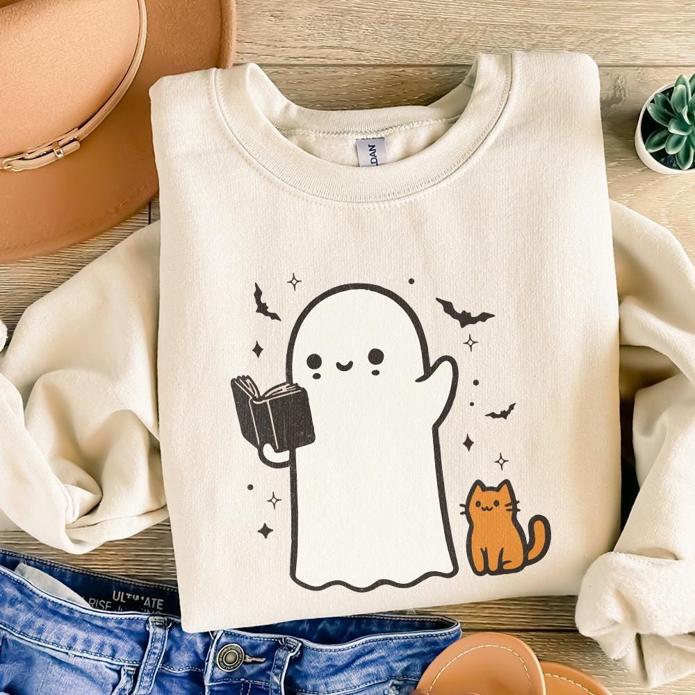 Ghost Reading Book PNG, Halloween Library PNG - 300 DPI Design for T-Shirt