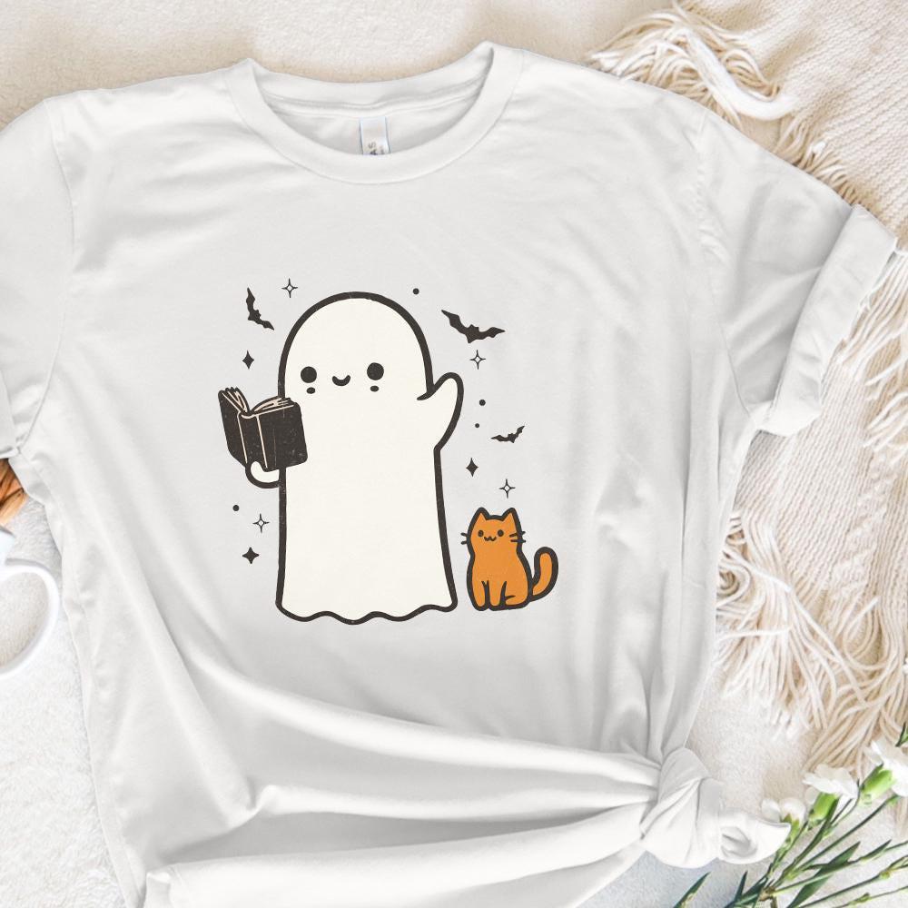 Ghost Reading Book PNG, Halloween Library PNG - 300 DPI Design for T-Shirt