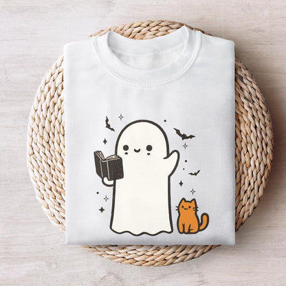 Ghost Reading Book PNG, Halloween Library PNG - 300 DPI Design for T-Shirt