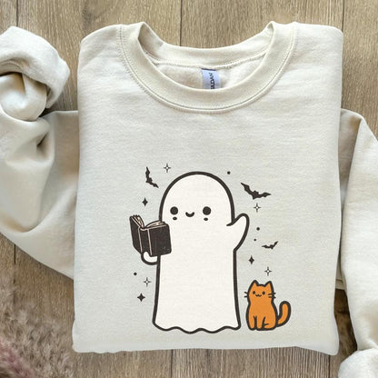Ghost Reading Book PNG, Halloween Library PNG - 300 DPI Design for T-Shirt