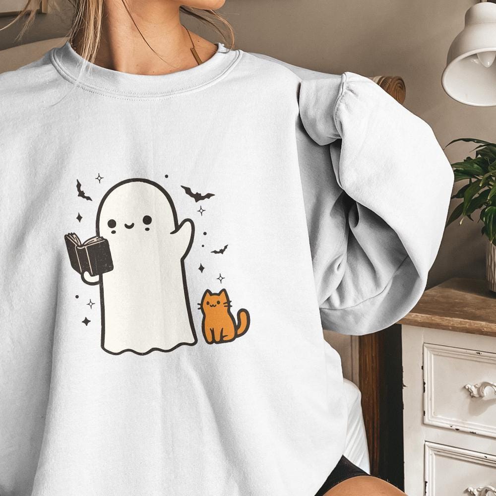 Ghost Reading Book PNG, Halloween Library PNG - 300 DPI Design for T-Shirt