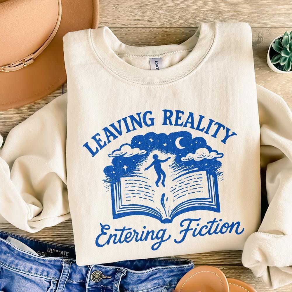Leaving Reality Entering Fiction, Funny Retro Vintage Bookish png - 300