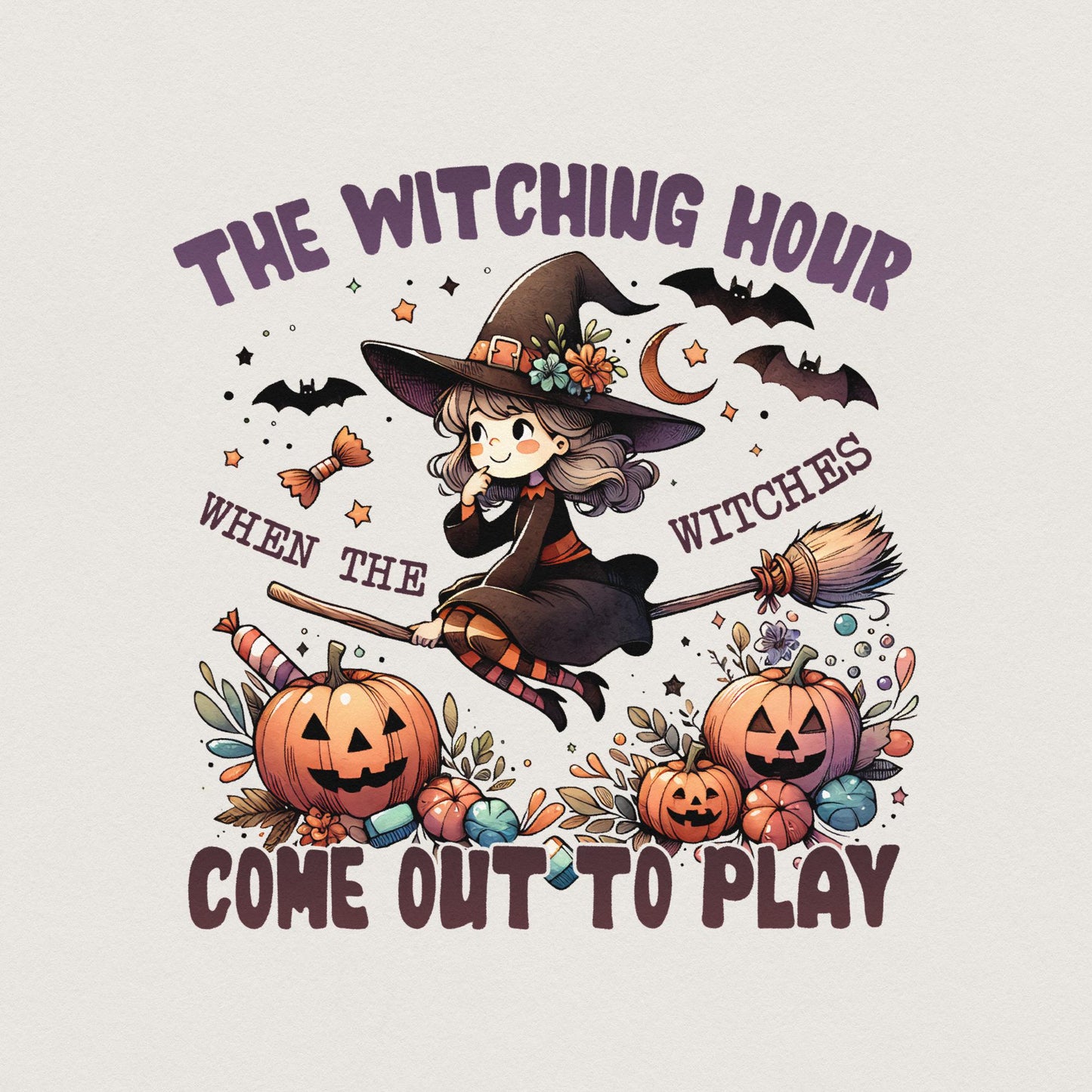 The Witch Hour, Retro Halloween Png - 300 DPI Design for T-Shirt