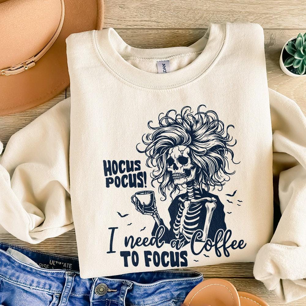 Hocus Pocus I need a Coffee to Focus PNG, Retro Halloween Png - 300 DPI