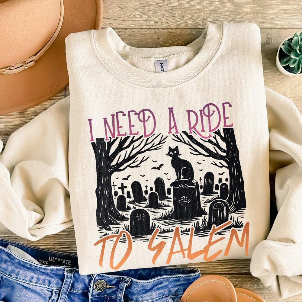 I Need a Ride to Salem Png, Halloween Cat Png - 300 DPI Design for T-Shirt