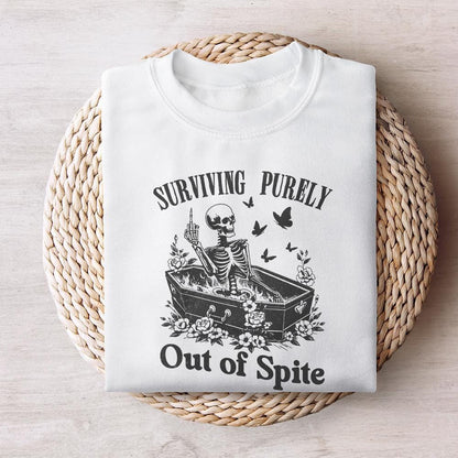 Surviving Purely Out of Spite PNG, Funny Skeleton PNG - 300 DPI Design