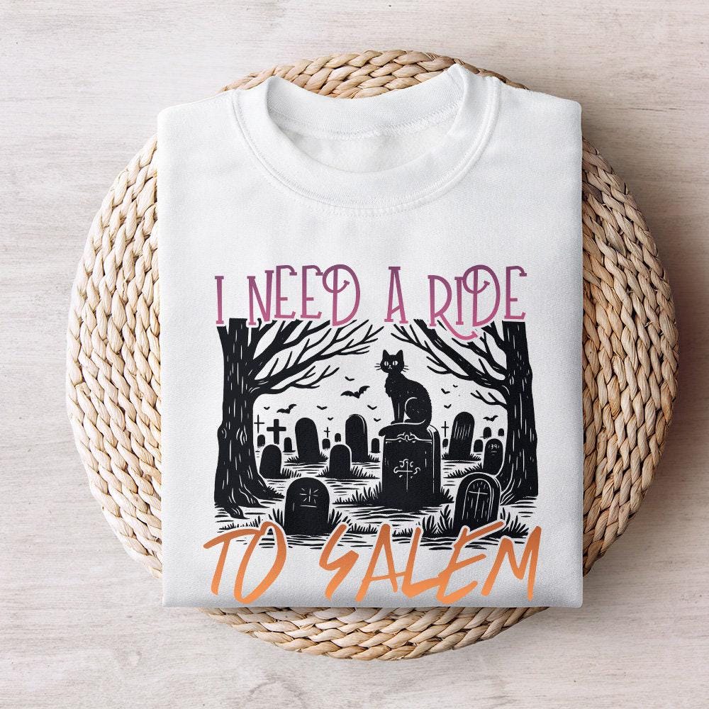 I Need a Ride to Salem Png, Halloween Cat Png - 300 DPI Design for T-Shirt