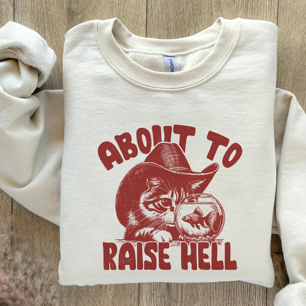 About to Raise Hell Cat PNG, Raisin' Hell Western Humour - 300 DPI Design