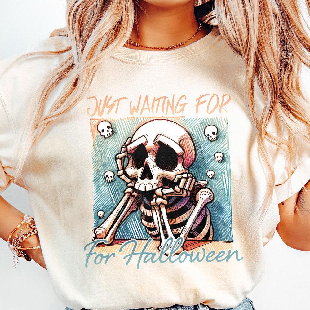 Just Waiting for Halloween PNG, Skeleton Vibes Png - 300 DPI Design for