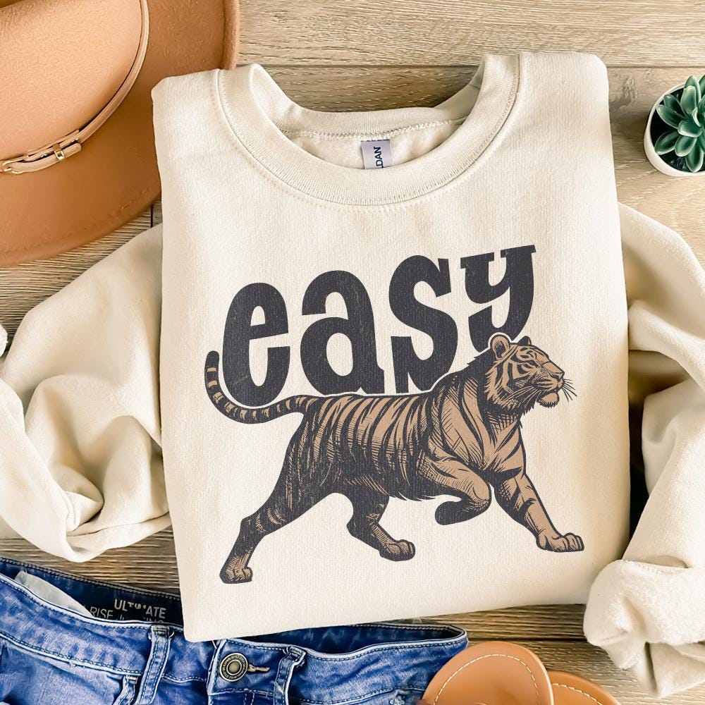 Easy Tiger PNG Retro Illustration, Vintage Graphic Tee - 300 DPI Design