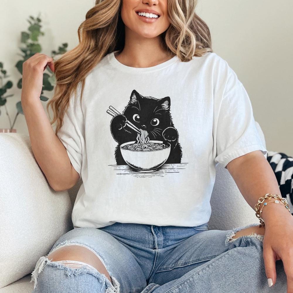 Cute Cat Png, Japanese Noodle Png - 300 DPI Design for T-Shirt