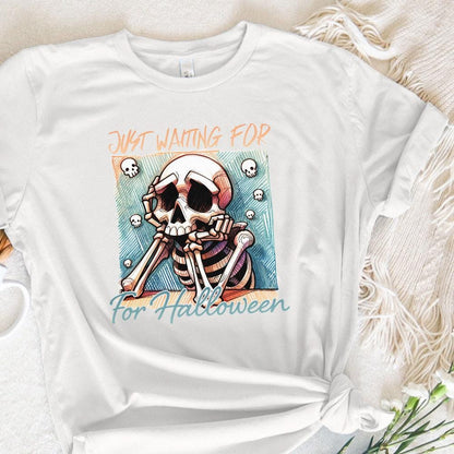 Just Waiting for Halloween PNG, Skeleton Vibes Png - 300 DPI Design for