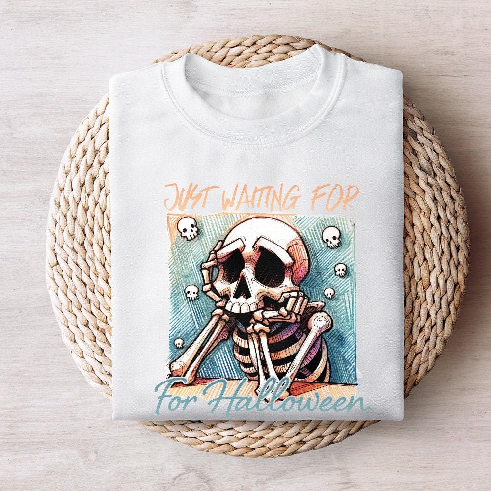 Just Waiting for Halloween PNG, Skeleton Vibes Png - 300 DPI Design for