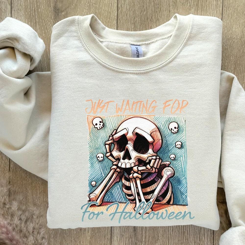 Just Waiting for Halloween PNG, Skeleton Vibes Png - 300 DPI Design for