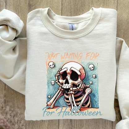 Just Waiting for Halloween PNG, Skeleton Vibes Png - 300 DPI Design for