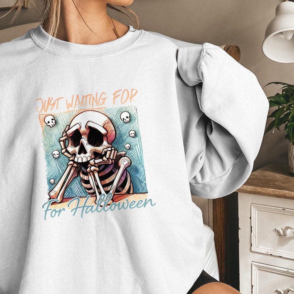 Just Waiting for Halloween PNG, Skeleton Vibes Png - 300 DPI Design for