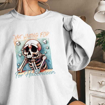 Just Waiting for Halloween PNG, Skeleton Vibes Png - 300 DPI Design for