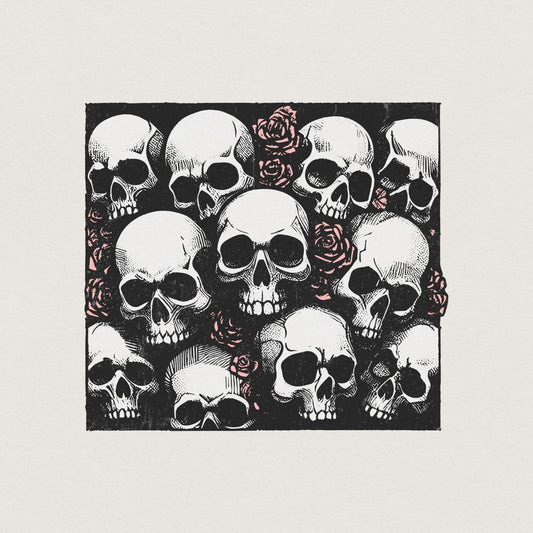Skull and Roses PNG, Gothic Floral Design - 300 DPI Design for T-Shirt