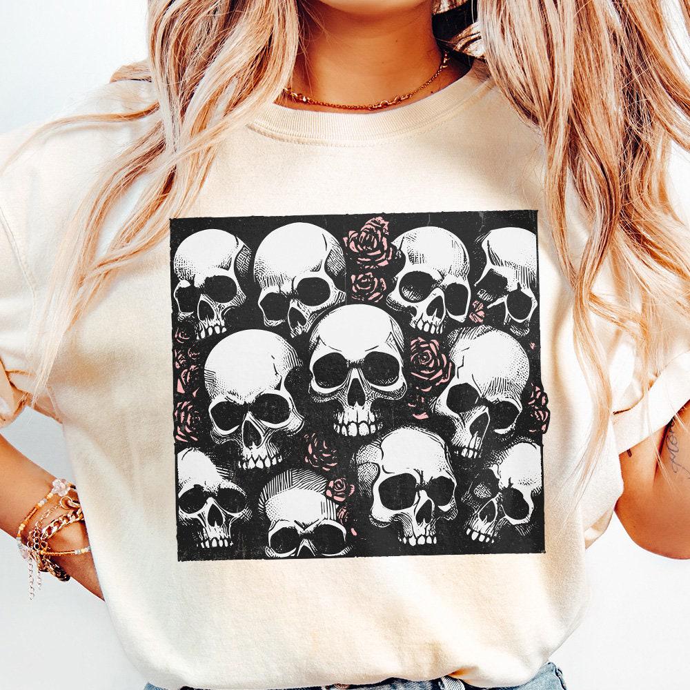 Skull and Roses PNG, Gothic Floral Design - 300 DPI Design for T-Shirt