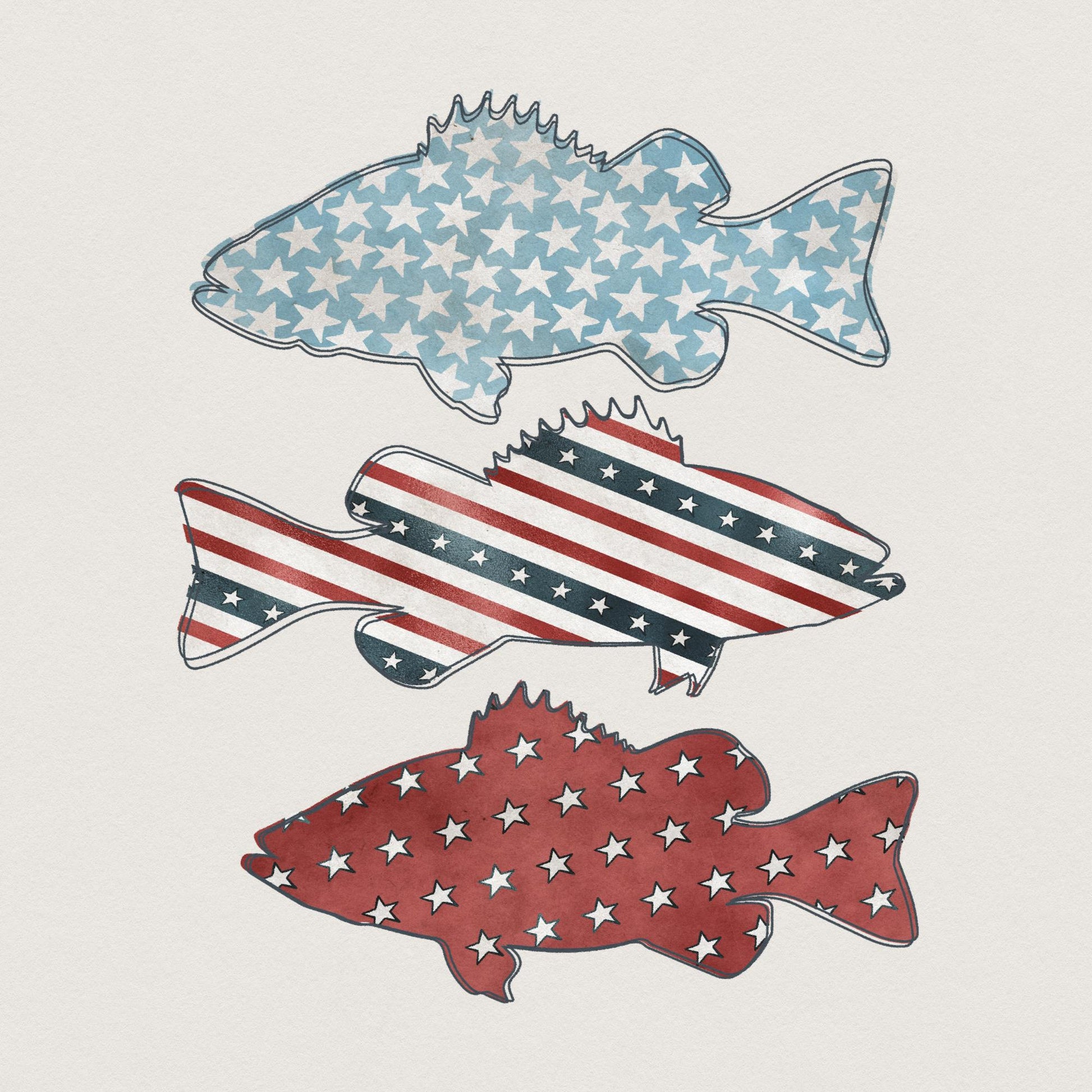 Bass Fish PNG, US Flag Bass Fish - 300 DPI Design for T-Shirt