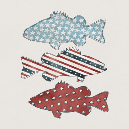 Bass Fish PNG, US Flag Bass Fish - 300 DPI Design for T-Shirt