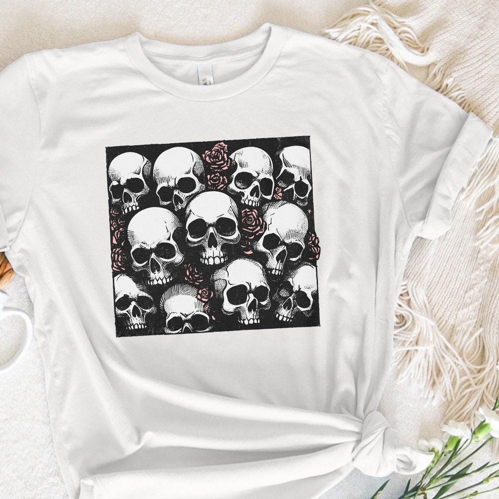 Skull and Roses PNG, Gothic Floral Design - 300 DPI Design for T-Shirt