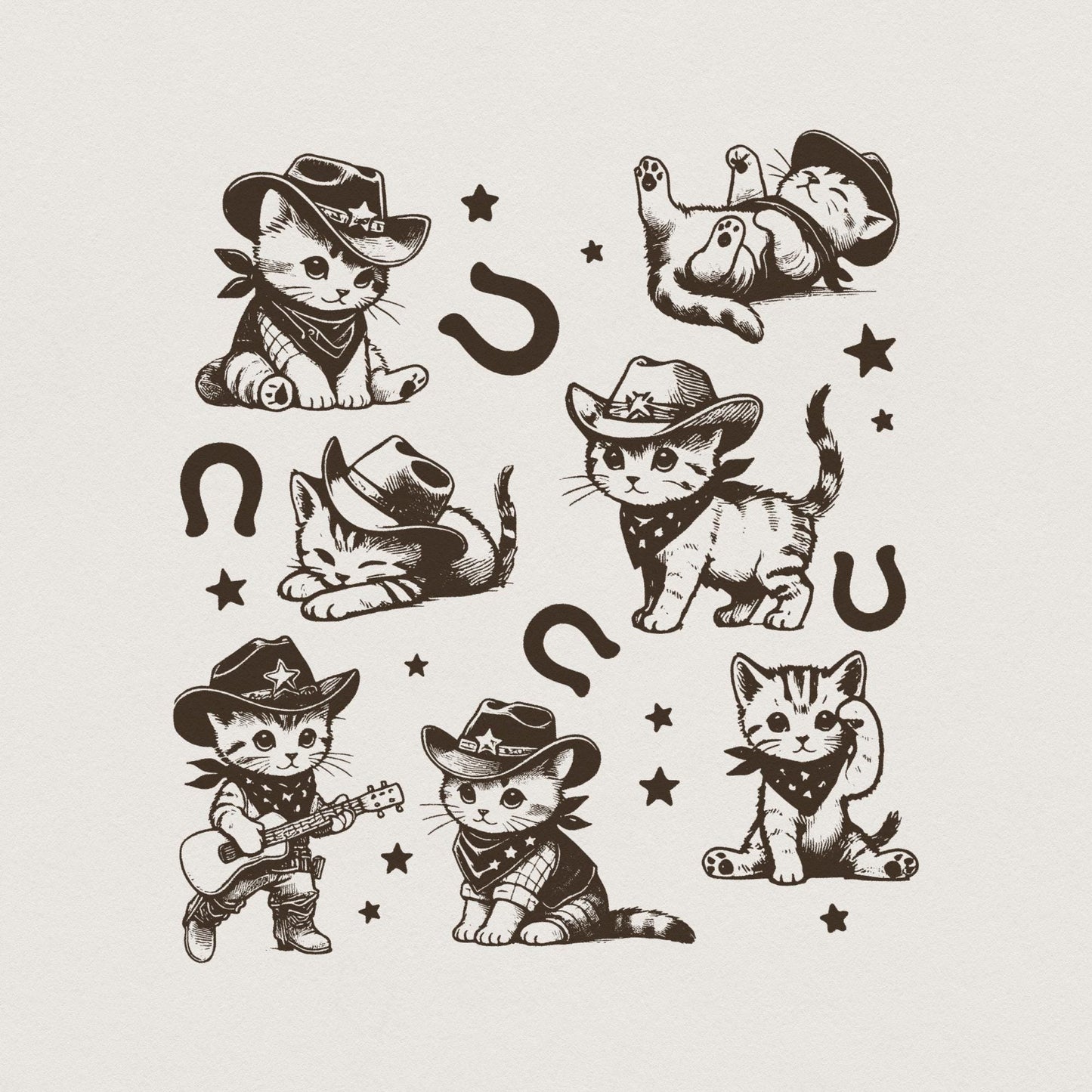 Vintage Cowboy Cats and Kittens Western Cowboy Cowgirl Desert Style PNG,