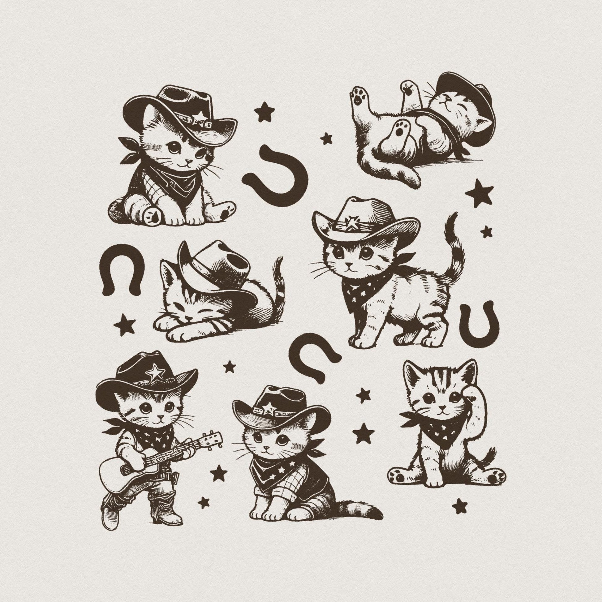 Vintage Cowboy Cats and Kittens Western Cowboy Cowgirl Desert Style PNG,
