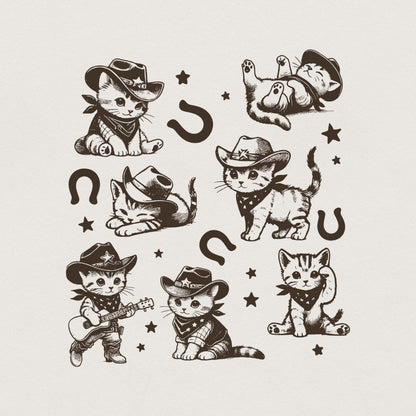 Vintage Cowboy Cats and Kittens Western Cowboy Cowgirl Desert Style PNG,