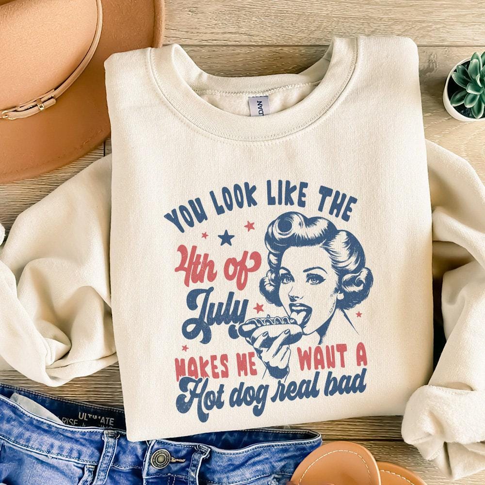 You Look Like the 4th of July PNG, Retro America Hot Dog - 300 DPI Design