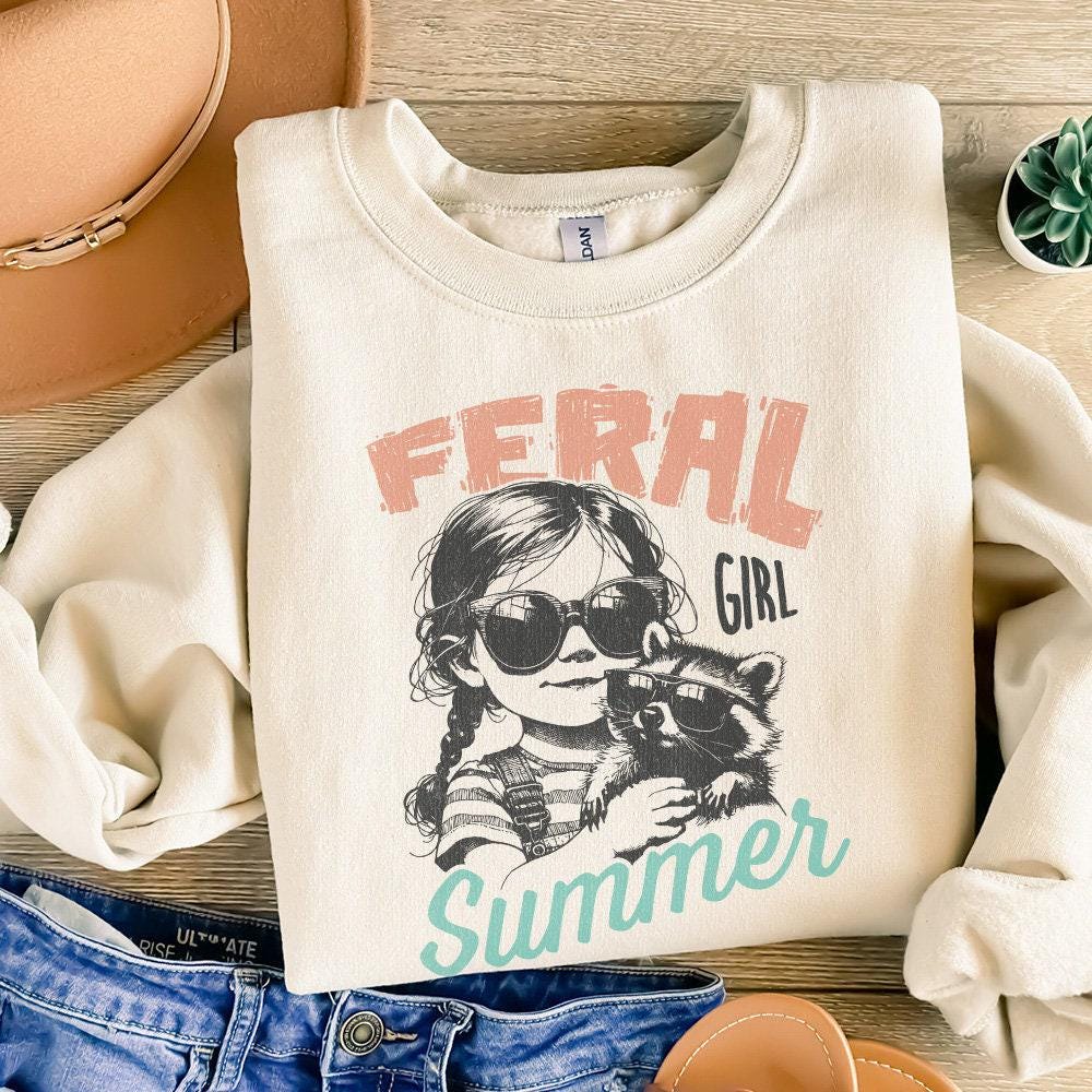 Feral Girl Summer Png, Funny Raccoon Design - 300 DPI Design for T-Shirt