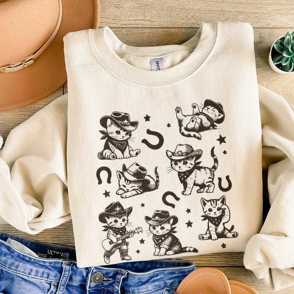 Vintage Cowboy Cats and Kittens Western Cowboy Cowgirl Desert Style PNG,