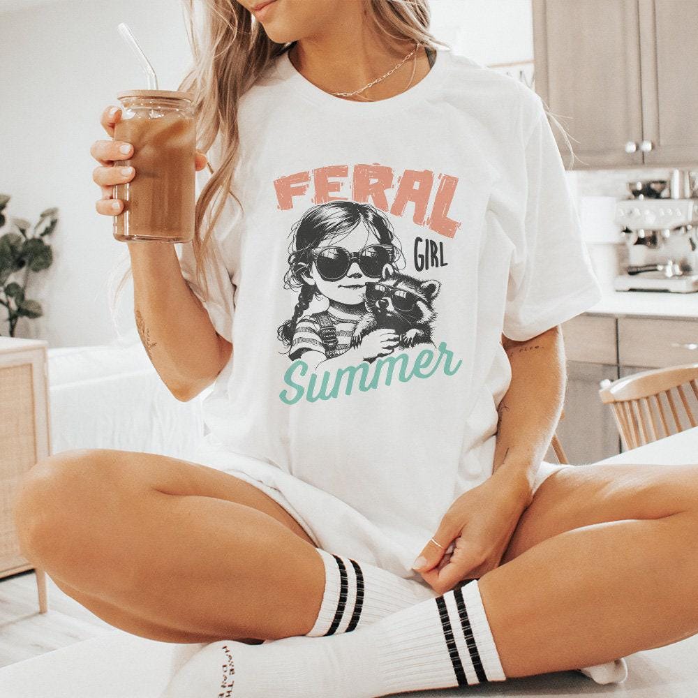Feral Girl Summer Png, Funny Raccoon Design - 300 DPI Design for T-Shirt