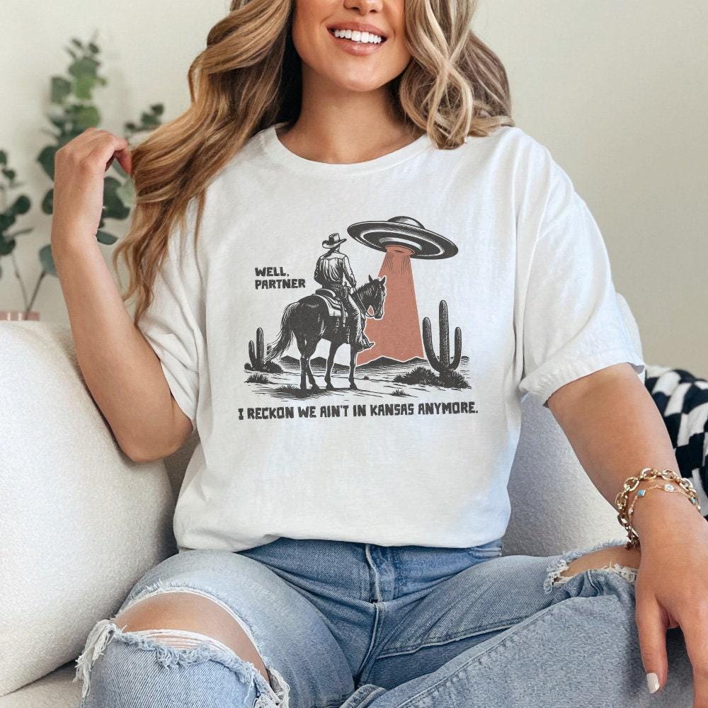 Cowboy and UFO PNG, Western Sci-Fi Digital Design - 300 DPI Design for