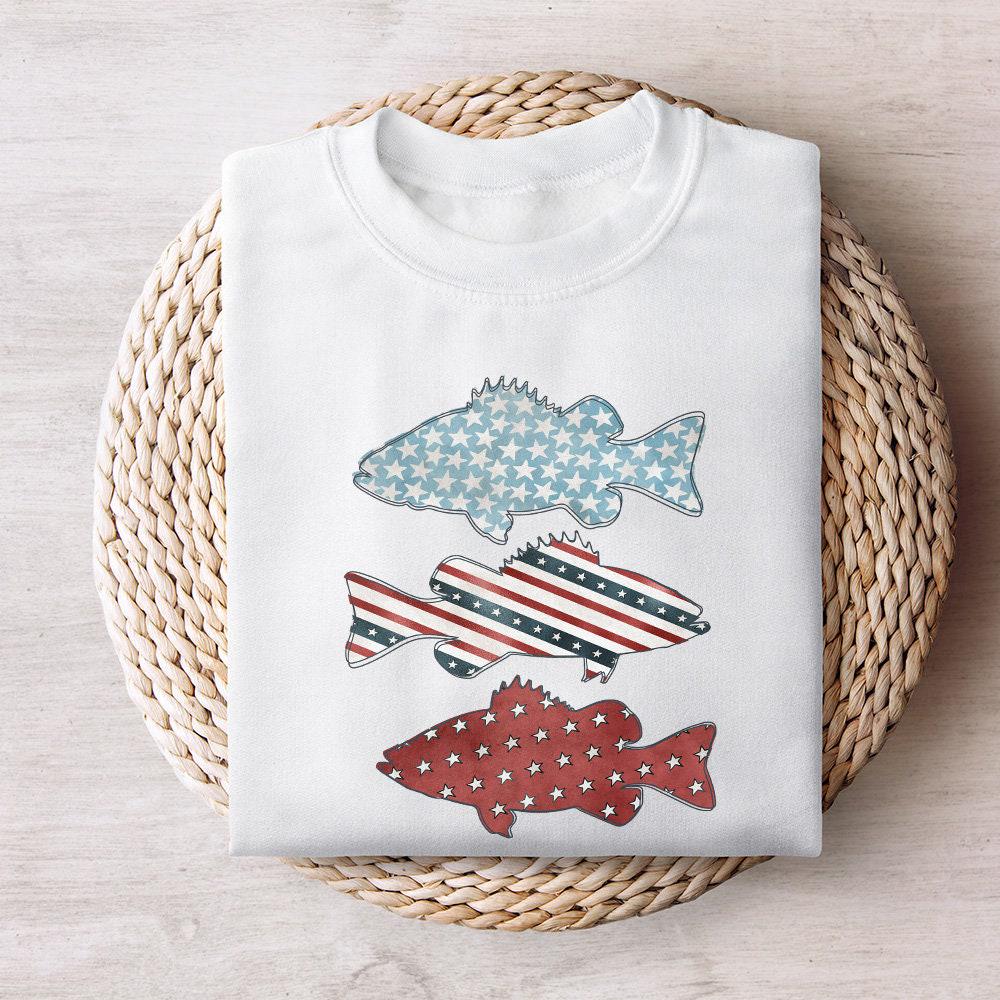 Bass Fish PNG, US Flag Bass Fish - 300 DPI Design for T-Shirt