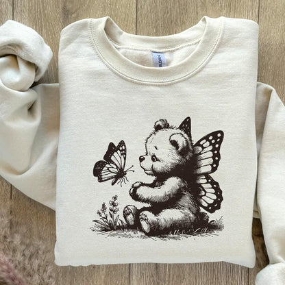 Adorable Bear with Butterfly Wings PNG, Vintage Animal Sketch - 300 DPI