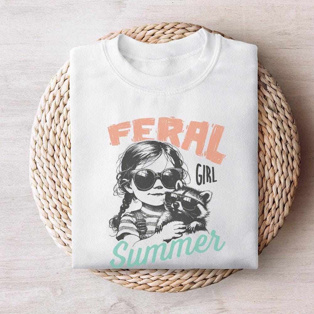 Feral Girl Summer Png, Funny Raccoon Design - 300 DPI Design for T-Shirt