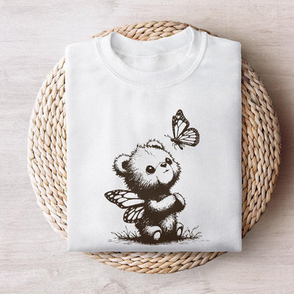 Adorable Grizzly Bear with Butterfly Wings PNG, Vintage Animal Sketch -