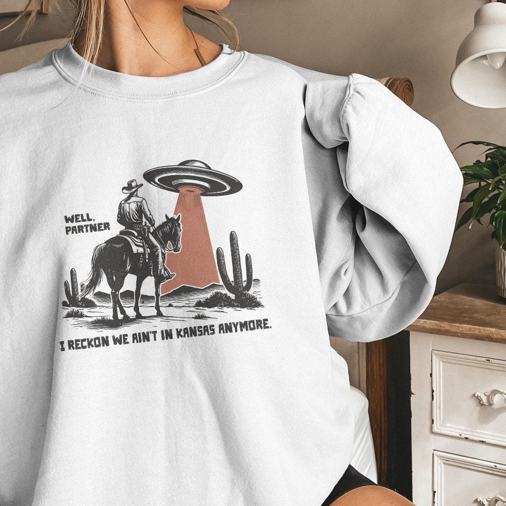 Cowboy and UFO PNG, Western Sci-Fi Digital Design - 300 DPI Design for