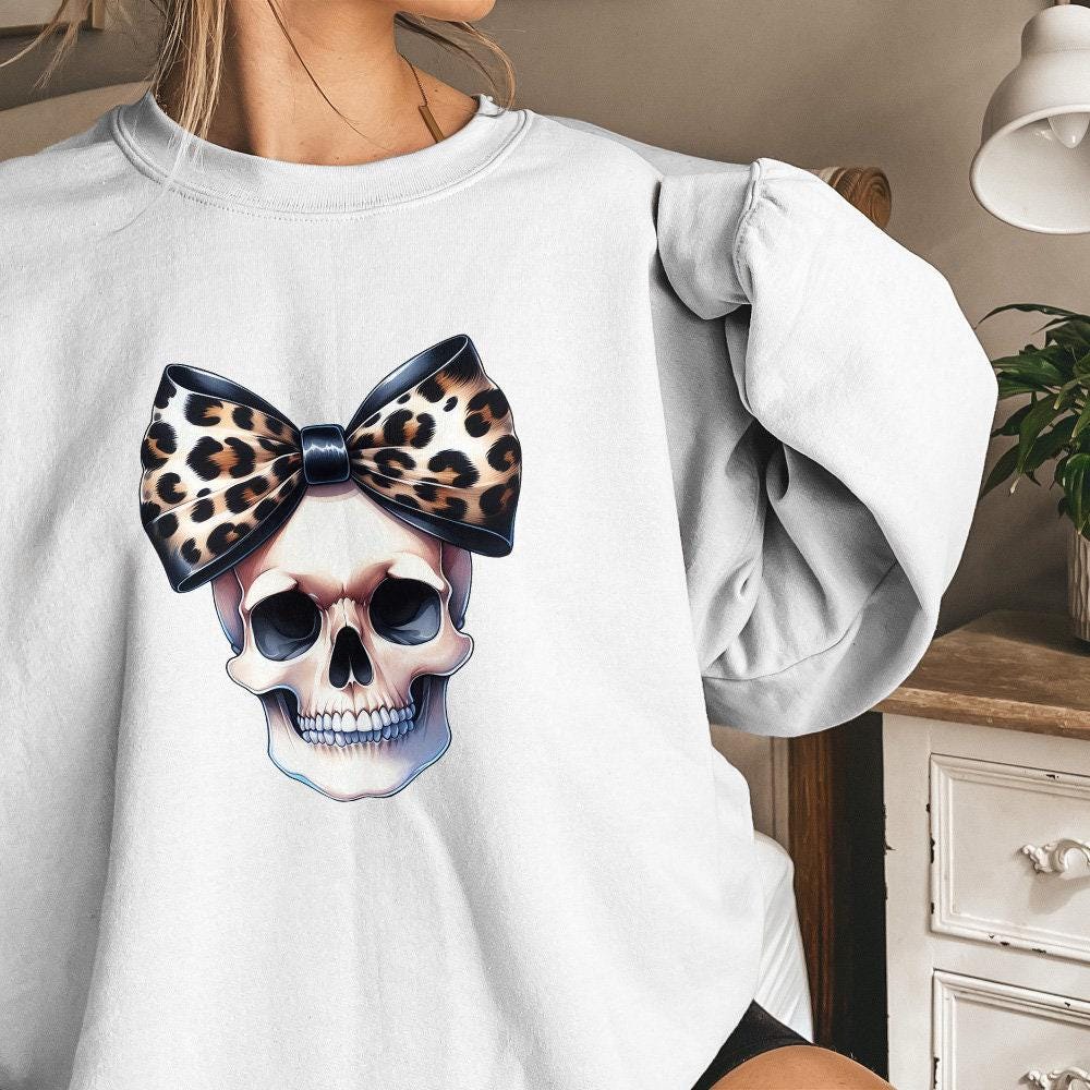 Retro Halloween Skull Coquette Bow Png, Spooky Shirt - 300 DPI Design for