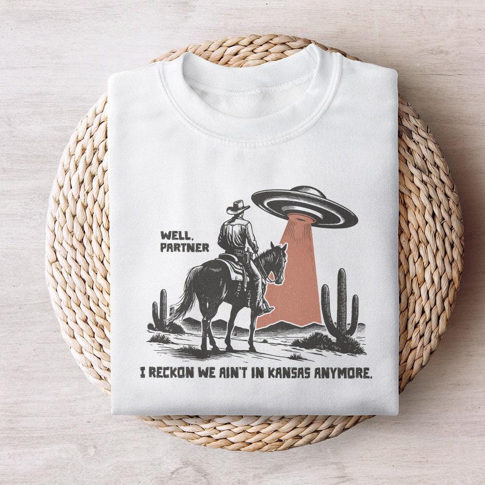 Cowboy and UFO PNG, Western Sci-Fi Digital Design - 300 DPI Design for