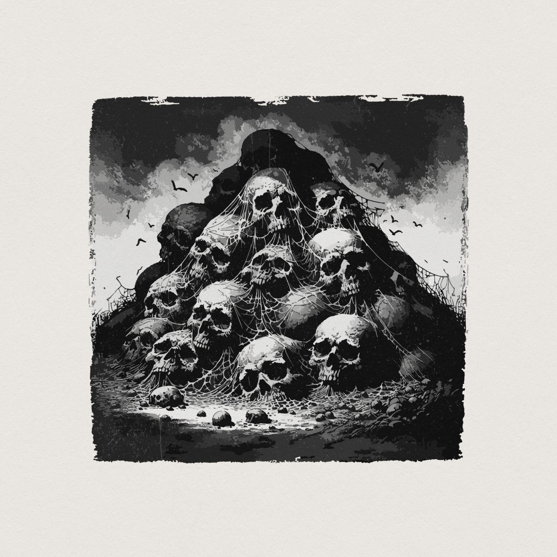 Gothic Skull Mountain PNG, Dark Aesthetic Digital Art - 300 DPI Design