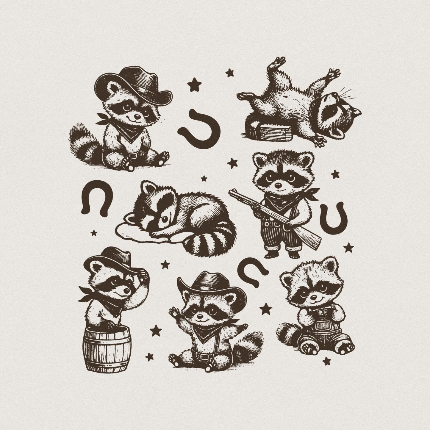 Vintage Cowboy Raccoon Western Cowboy Cowgirl Desert Style PNG, Retro