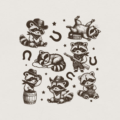 Vintage Cowboy Raccoon Western Cowboy Cowgirl Desert Style PNG, Retro