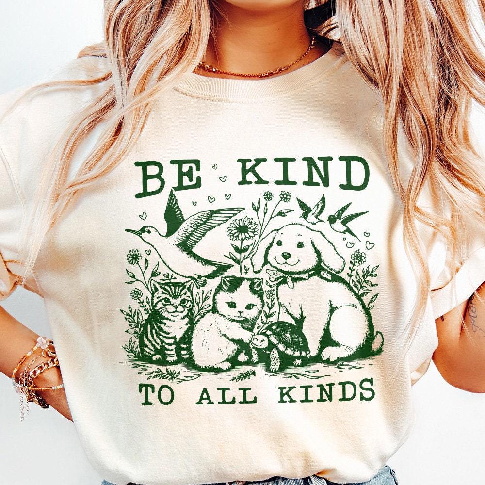 Be Kind to All Kinds Vintage Line Art Animals PNG, Retro Be Kind png -