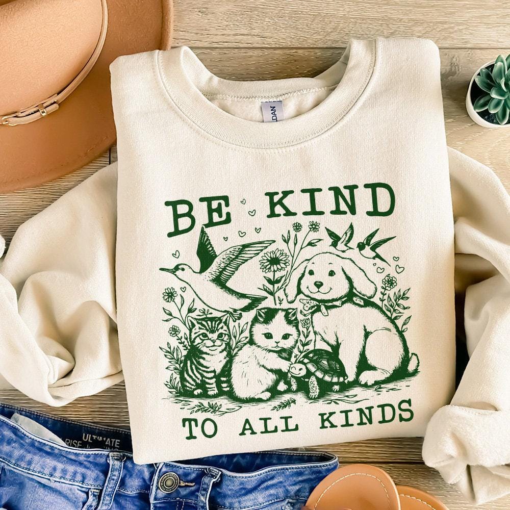 Be Kind to All Kinds Vintage Line Art Animals PNG, Retro Be Kind png -