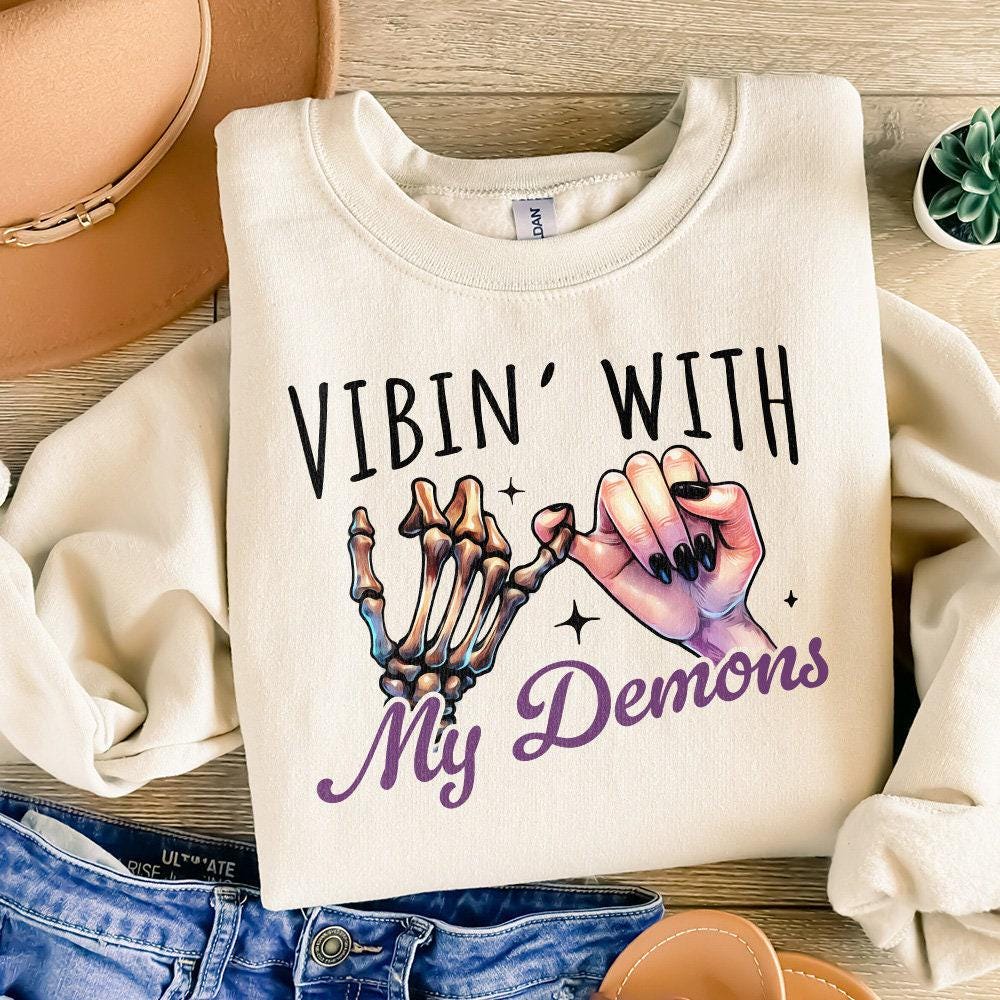 Vibin With My Demons Png, Retro Halloween Png - 300 DPI Design for T-Shirt