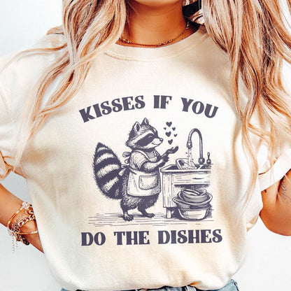 Kisses If You Do the Dishes PNG, Cute Raccoon Kitchen PNG - 300 DPI
