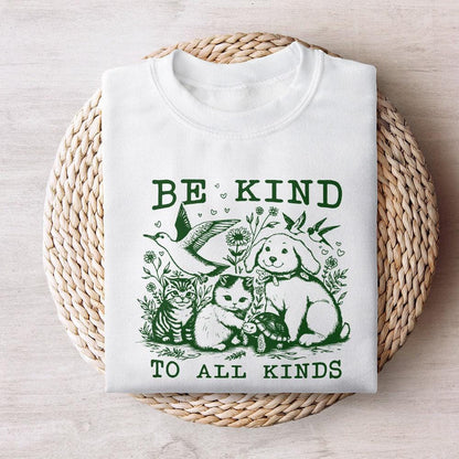 Be Kind to All Kinds Vintage Line Art Animals PNG, Retro Be Kind png -